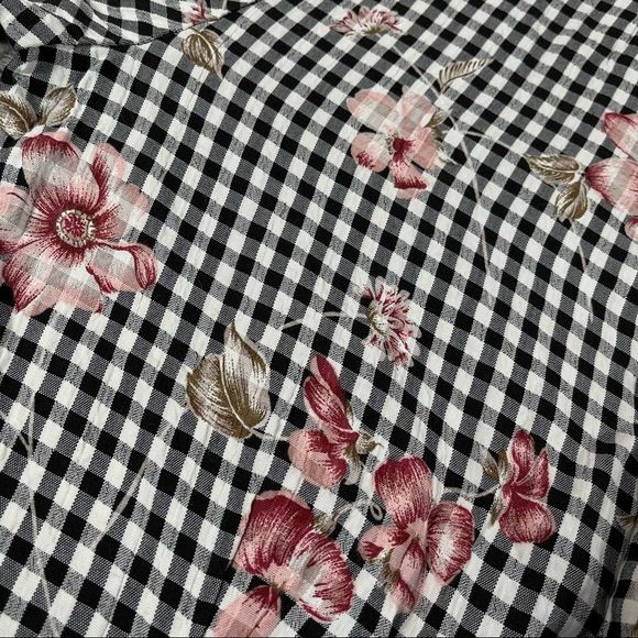 Niki Taylor vintage medium button down black & white checkered floral Vneck top - Picture 7 of 12